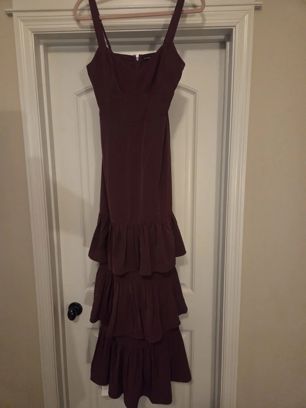 Abercrombie & Fitch XS T Women’s Sleeveless Tiered Ruffle Dress in Deep Burgundy